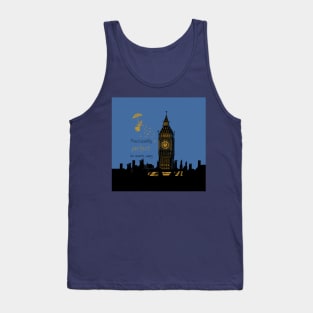 Practically Perfect in Every Way, Mary Poppins and Big Ben Linocut Silhouette Tank Top